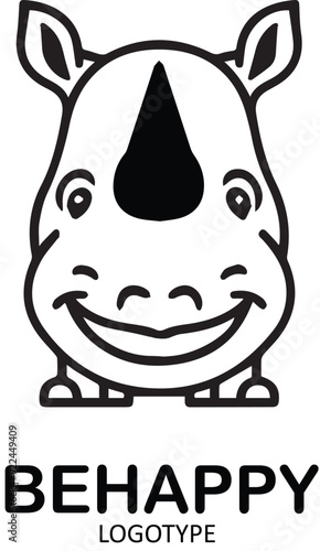 illustration Of Head of a funny tough contented and happy rhino with a smile on a white background. Sticker, pattern, background, wall decoration.