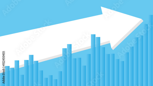 Blue bar chart with a large white arrow pointing upwards, symbolizing growth and progress