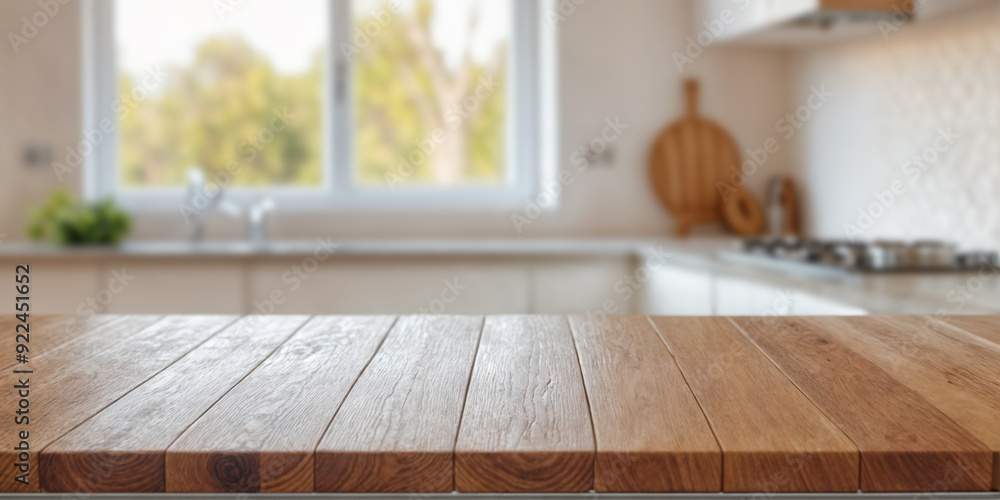 Green Empty wooden table with the bright white interior of the kitchen as a blurred background behind the bokeh golden sunshine Green Empty wooden table with the bright white interior of the kitchen as a blurred background behind the bokeh golden sunshine