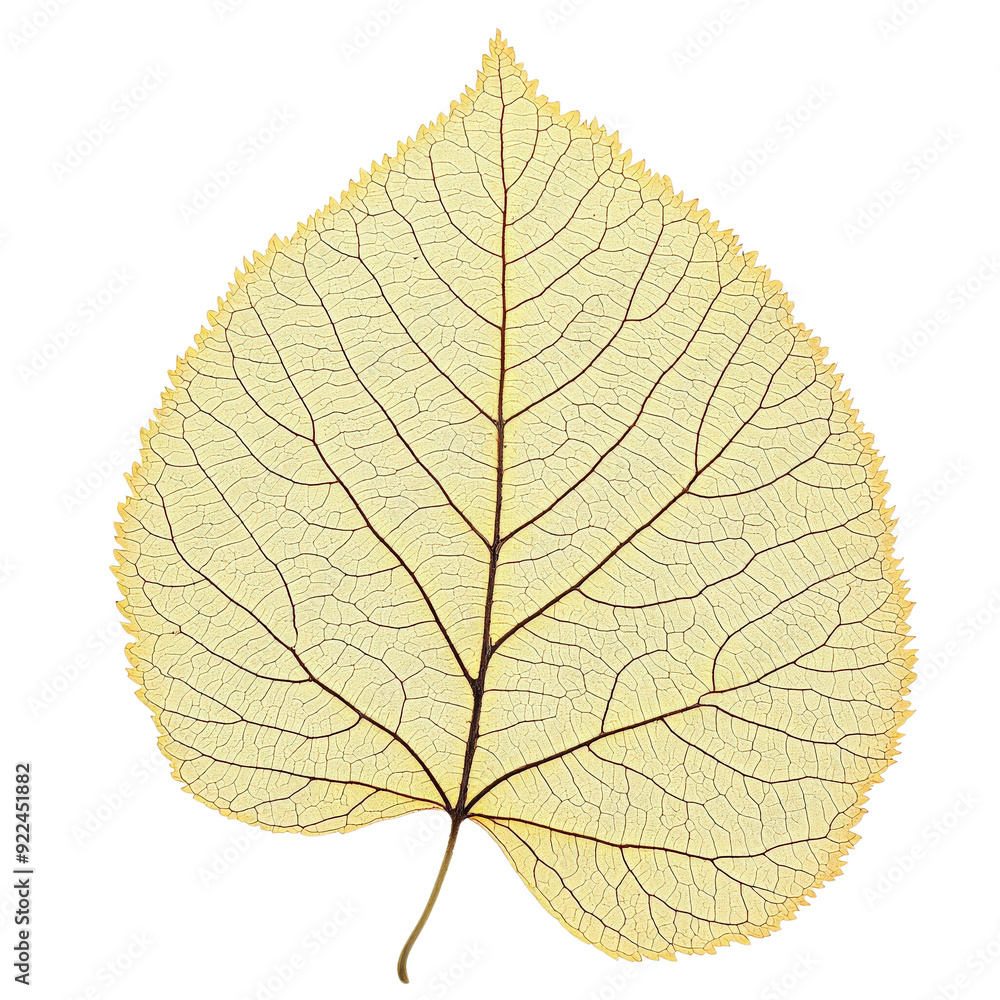 Fototapeta premium A delicate, dried leaf showcasing intricate vein patterns and a soft, pale yellow hue, perfect for nature-inspired designs.