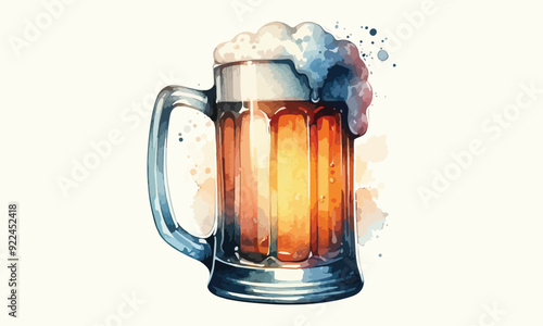 free drink, watercolor mugs of beer, alcohol drinks, hand drawn illustration, watercolor mugs of beer