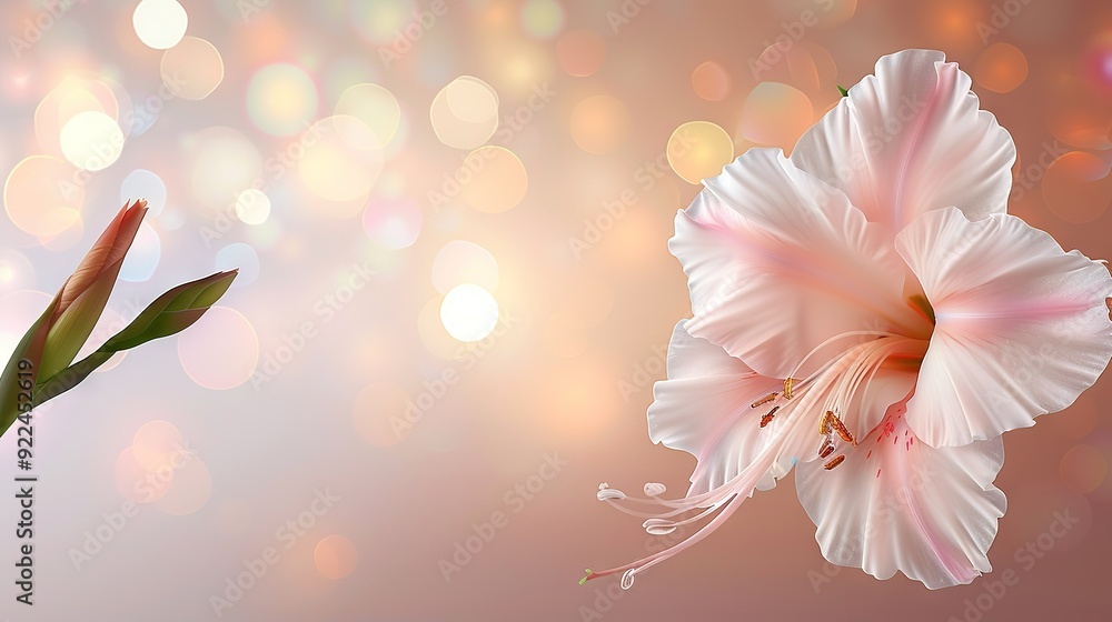 Close-up of a flower on a blurred background with bokeh of light in the foreground Close-up of a flower on a blurred background with bokeh of light in the foreground
