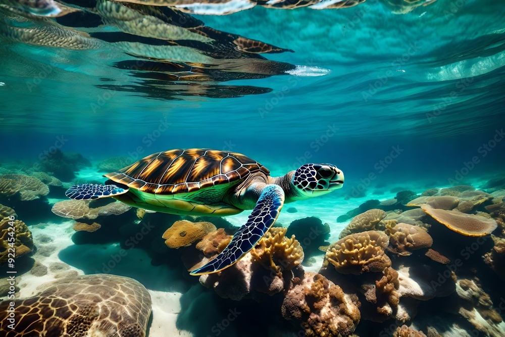 Obraz premium green sea turtle swimming