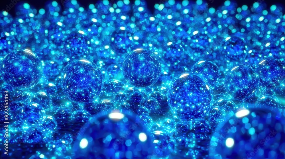 A mesmerizing close-up of vibrant blue spheres glistening with light, creating a captivating abstract composition. A mesmerizing close-up of vibrant blue spheres glistening with light, creating a captivating abstract composition.