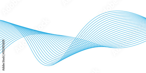 Abstract blue smooth wave on a white background. Dynamic sound wave