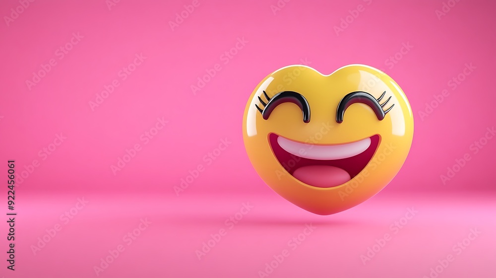 Blissful Heart Eyes Emoji with Wide Smile on Pink Background - 3D Render with Glossy Finish Blissful Heart Eyes Emoji with Wide Smile on Pink Background - 3D Render with Glossy Finish