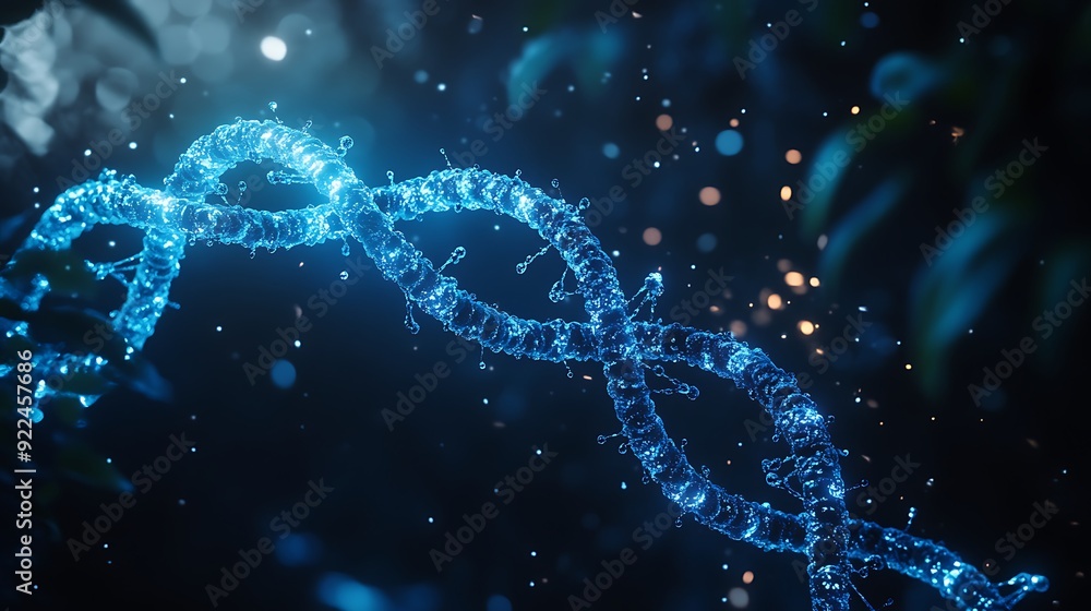 Detailed Blue RNA Single Strand on Dim Background in High 8K Resolution Detailed Blue RNA Single Strand on Dim Background in High 8K Resolution