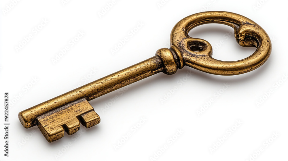Beautiful unusual golden key on a white background Beautiful unusual golden key on a white background