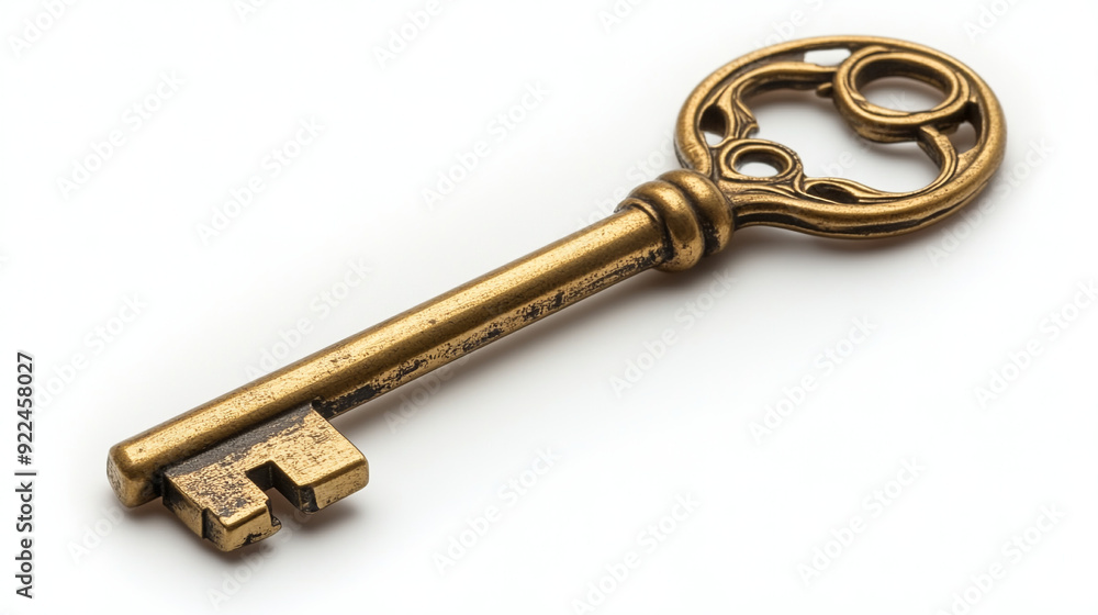 Beautiful unusual golden key on a white background Beautiful unusual golden key on a white background