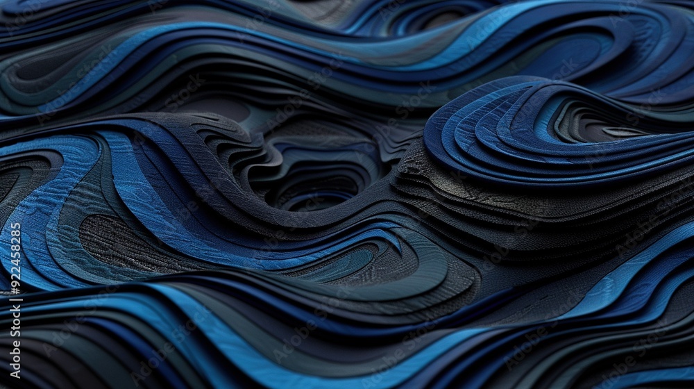 Blue-black wave art, floating in air Blue-black wave art, floating in air