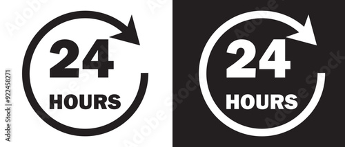 24 hours vector icon. 24 hours icon flat style on a white and black background. vector illustration.