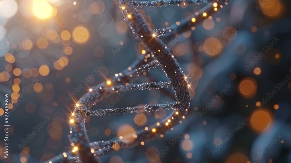 Detailed DNA helix highlighted by bokeh (close up, genetic blueprint, realistic, Silhouette, Research lab) Detailed DNA helix highlighted by bokeh (close up, genetic blueprint, realistic, Silhouette, Research lab)