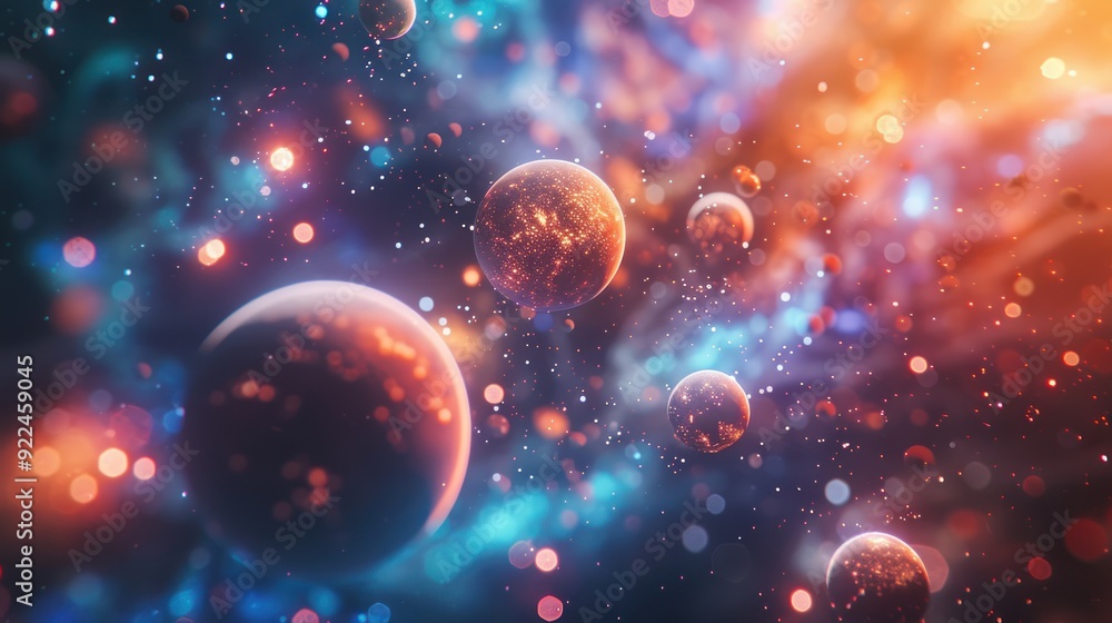 Detailed view of planets with colorful atmospheres (copy space, extraterrestrial scene, dynamic, Double exposure, Open field) Detailed view of planets with colorful atmospheres (copy space, extraterrestrial scene, dynamic, Double exposure, Open field)