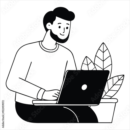 The silhouette of a man working on a laptop silhouette vector illustration