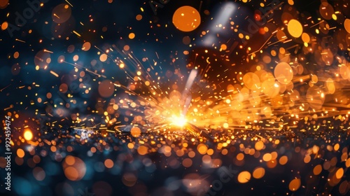 Obraz na płótnie Detailed view of welding sparks against dark background (copy space, craftsmanship excellence, dynamic, Double exposure, Workshop) w salonie