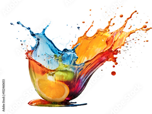 Colorful juice splash isolated on a transparent background, PNG