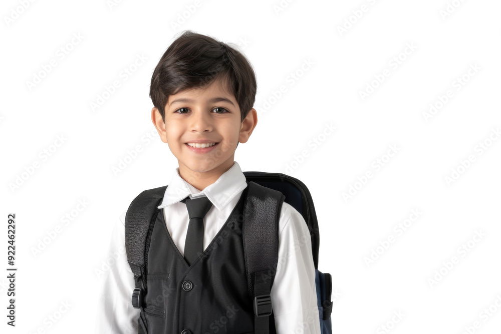 Portrait of Student kid with school outfit smiling and looking at camera, cute young boy ready for study isolated on transparent png background. Portrait of Student kid with school outfit smiling and looking at camera, cute young boy ready for study isolated on transparent png background.