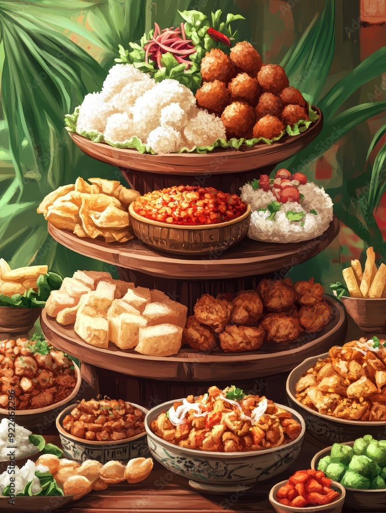 A Feast of Asian Delights: A Multi-Tiered Table A Feast of Asian Delights: A Multi-Tiered Table