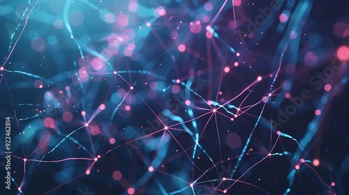 Abstract tech background featuring illuminated fiber optic connections, a quantum computing network system, and global electronic intelligence.