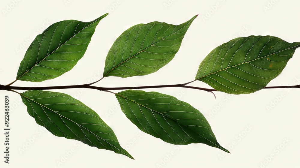 A three-leafed tree branch against white sky A three-leafed tree branch against white sky