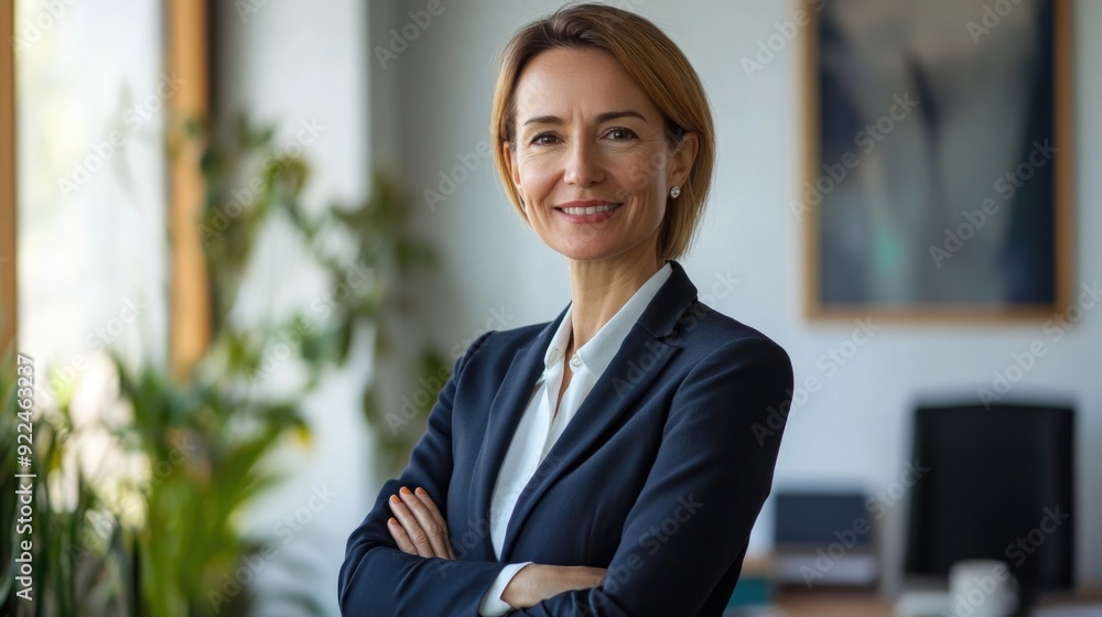 Confident smiling middle aged business woman attorney, 45 years old lady entrepreneur, mature female professional executive manager leader standing arms crossed in office looking at camera. Portrait. Confident smiling middle aged business woman attorney, 45 years old lady entrepreneur, mature female professional executive manager leader standing arms crossed in office looking at camera. Portrait.