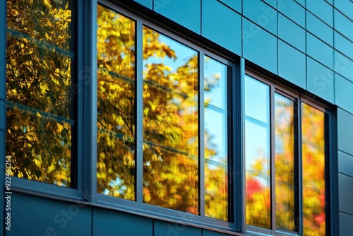 Tinted House Window. Architecture and Style of Exterior Window in Residential Home photo