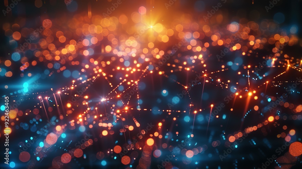 Abstract tech background featuring illuminated fiber optic connections, a quantum computing network system, and global electronic intelligence. Abstract tech background featuring illuminated fiber optic connections, a quantum computing network system, and global electronic intelligence.