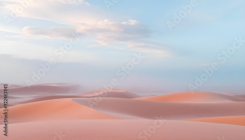 desert humps with pleasant blue hues of clouds with light fog