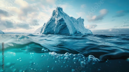 Tip of the iceberg above the waves (selective focus, environmental marvel, surreal, Composite, Icy landscape)