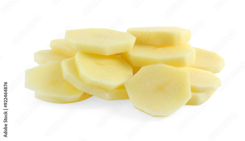 Cut fresh raw potatoes isolated on white Cut fresh raw potatoes isolated on white