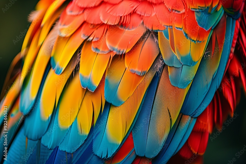 Obraz premium Close up of vibrant red, yellow and blue feathers.