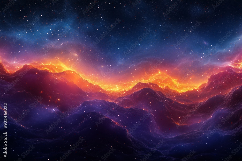 Fototapeta premium Vibrant cosmic landscape with swirling colors and twinkling stars at night