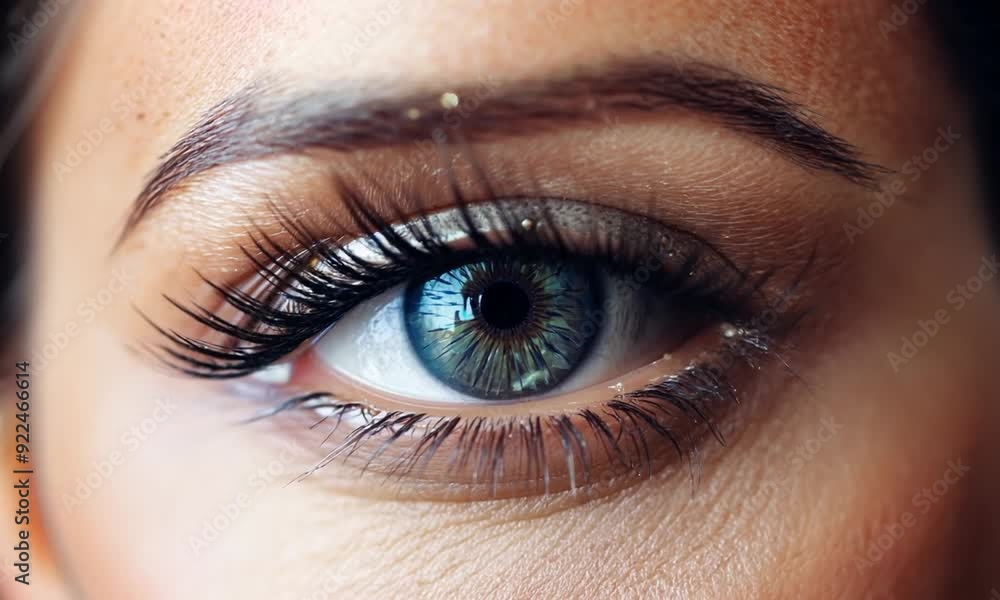 Close-up Captivating Blue Eye with Long Eyelashes and Natural Beauty Close-up Captivating Blue Eye with Long Eyelashes and Natural Beauty