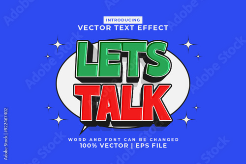 Editable text effect lets talk comic 3d cartoon style premium vector
