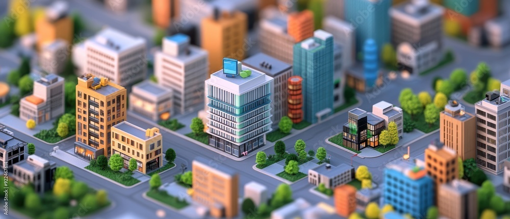 Obraz premium Global Business Hub: Isometric Cityscape with Multinational Company Offices