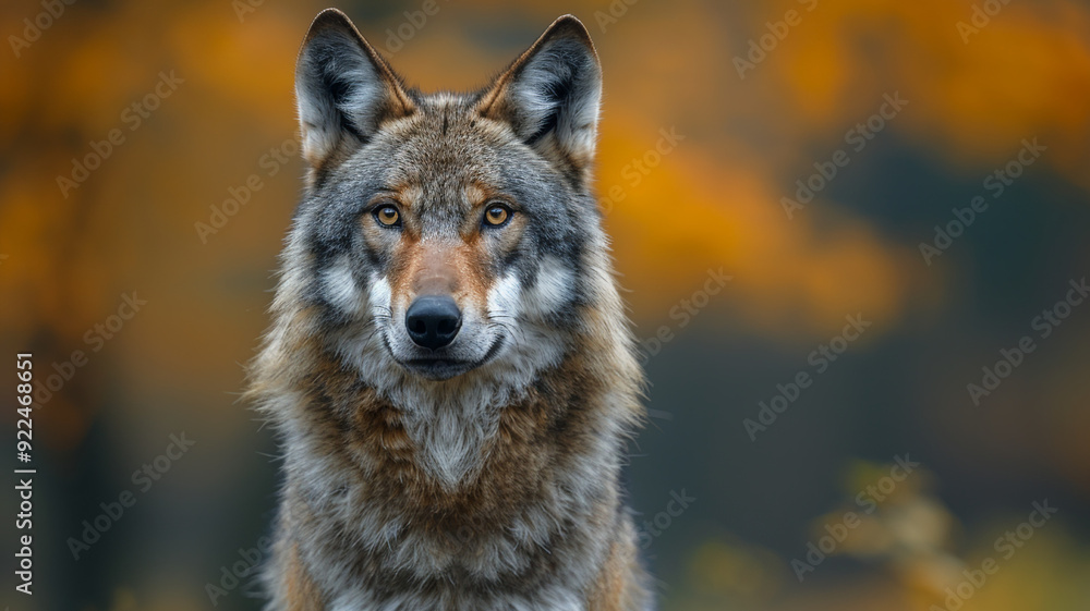 Fototapeta premium Gray wolf close-up, capturing the power and predatory nature