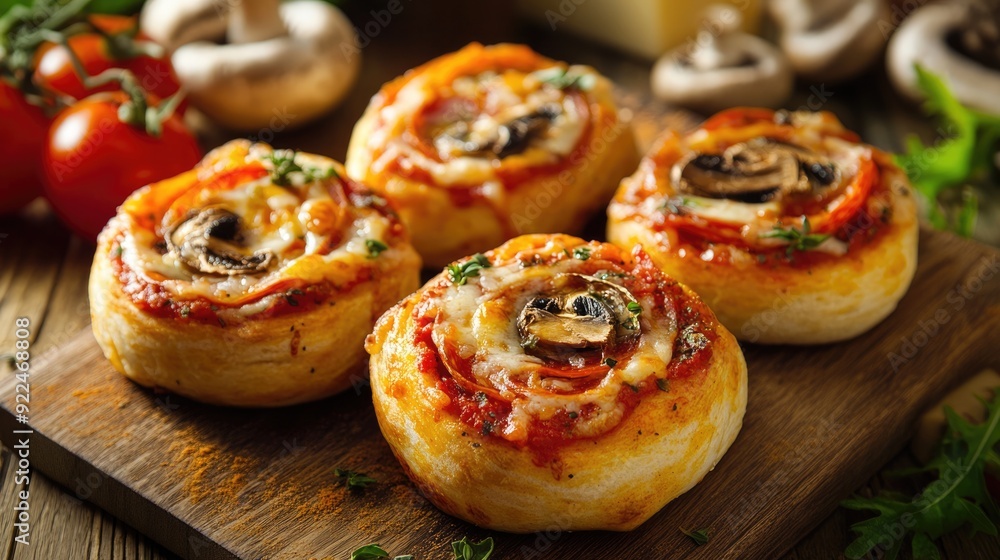 Pepperoni Roll. Homemade Mini Pizza Rolls with Tomato Sauce, Mushrooms, and Cheese Pepperoni Roll. Homemade Mini Pizza Rolls with Tomato Sauce, Mushrooms, and Cheese