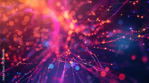 Abstract tech background featuring illuminated fiber optic connections, a quantum computing network system, and global electronic intelligence.