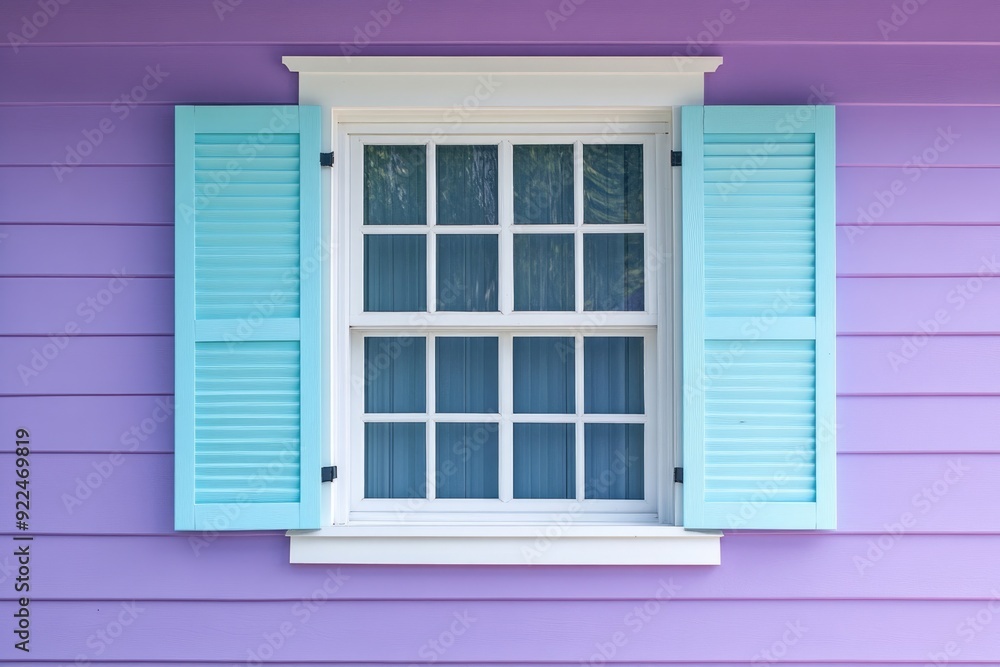 Window Hurricane. Closeup of Pastel Turquoise Blue Purple Painted Shutters on Beach Cottage Exterior in Seaside, Florida Window Hurricane. Closeup of Pastel Turquoise Blue Purple Painted Shutters on Beach Cottage Exterior in Seaside, Florida