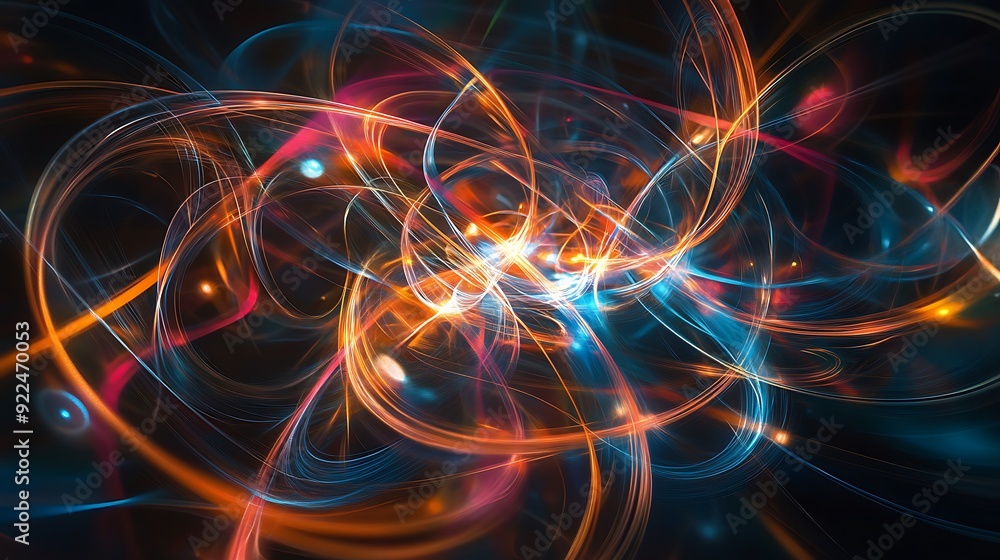 Obraz premium Abstract Swirling Light Trails in Orange and Blue