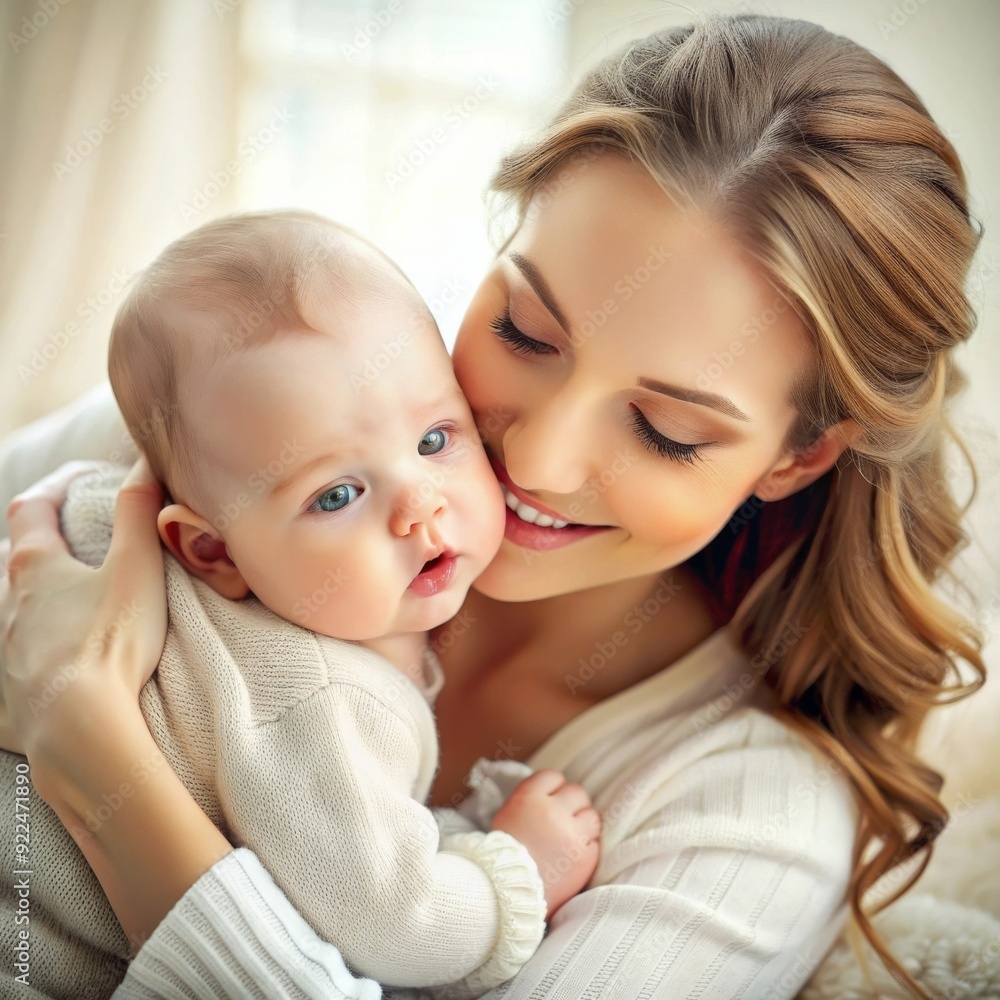 Loving Mother Holding Her Baby Close, Tender Moment in Soft Natural Light, Warm Family Bond Loving Mother Holding Her Baby Close, Tender Moment in Soft Natural Light, Warm Family Bond