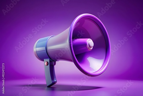 3d render loudspeaker violet color warning icon. Megaphone speaker announce symbol. Digital graphic image isolated on violet background
 photo