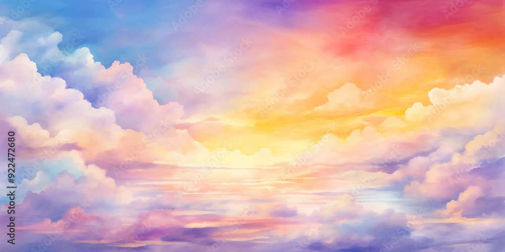 Obraz premium Colorful watercolor background of abstract sunset sky