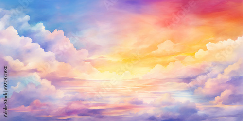 Colorful watercolor background of abstract sunset sky