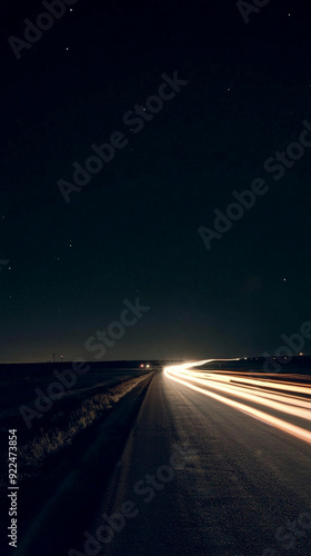 Long exposure of a deserted road at night