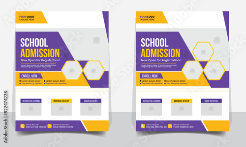 School admission flyer design templates. Kids back to school education admission flyer, poster, layout template