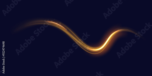 Christmas background. Powder PNG. Magic shining gold dust. Golden curved light line, rope, tape. Smooth festive gold line png with light effects.