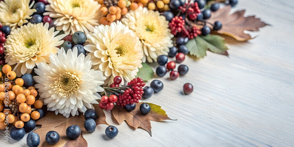 Fototapeta premium beautiful autumn background for cards with autumn berries and flowers