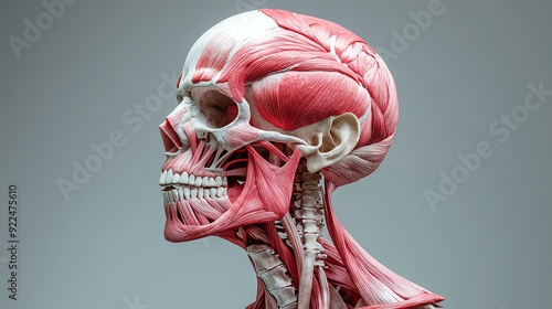 Anatomical muscle illustration with research emphasis, detailed muscle groups, realistic textures, highdefinition rendering, medical research imagery photo