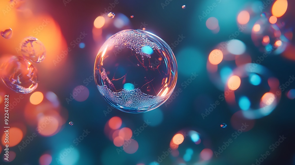 A Single Crystallized Bubble With Orange and Blue Bokeh A Single Crystallized Bubble With Orange and Blue Bokeh
